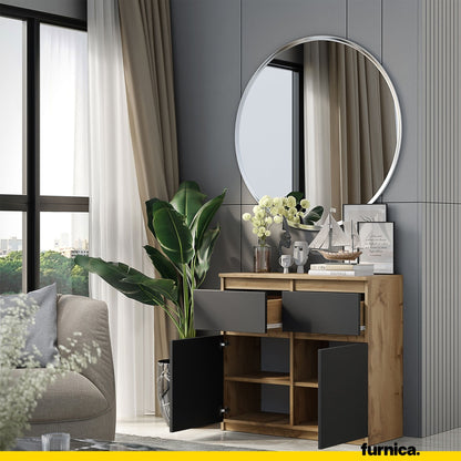 NOAH - Commode 2 Tiroirs et 2 Portes - Meuble de Rangement pour Couloir/Chambre - Buffet - H75cm L80cm P35cm (Chêne Wotan/Anthracite)
