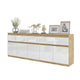 NOAH - Commode 5 Tiroirs et 5 Portes - Armoire de Rangement pour Couloir / Chambre à Coucher - Buffet - Chêne Wotan / Blanc Brillant H75cm L200cm P35cm
