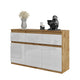 NOAH - Commode 3 Tiroirs et 3 Portes - Meuble de Rangement pour Couloir / Chambre - Buffet - H75cm L120cm P35cm (Chêne Wotan / Blanc Brillant)