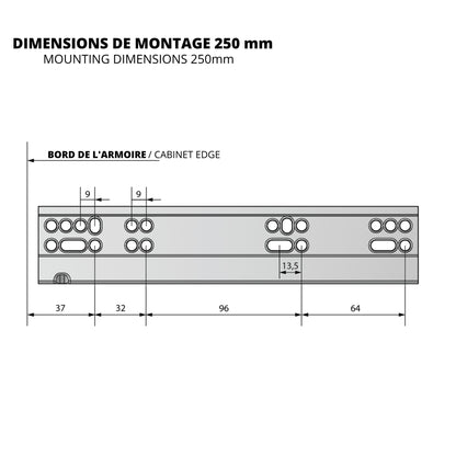 Ensemble de glissières dissimulée à fermeture silencieuse (gauche et droite), extension complète 250-600mm