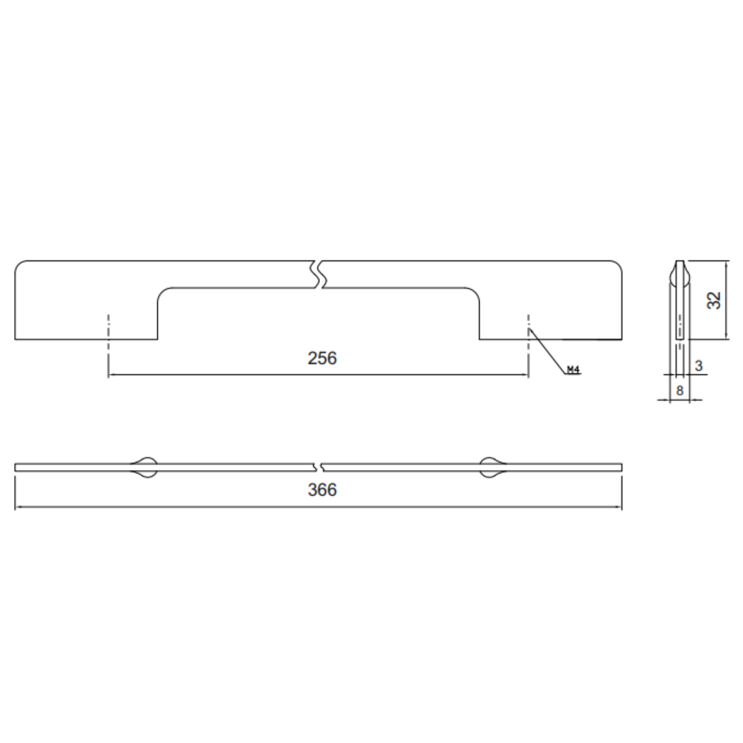 Poignée de meuble 256mm U086 - Chrome