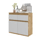 NOAH - Commode 2 Tiroirs et 2 Portes - Meuble de Rangement pour Couloir/Chambre - Buffet - H75cm L80cm P35cm (Chêne Wotan/Blanc)
