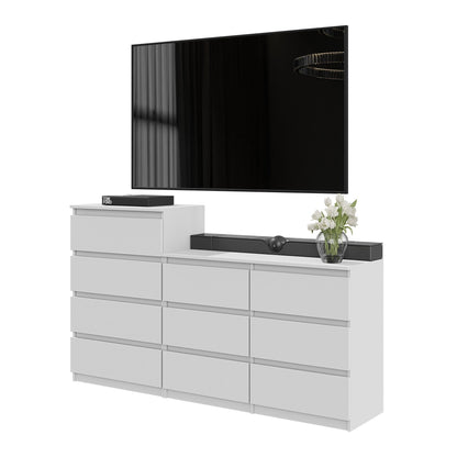 GABRIEL - Commode 10 Tiroirs (6+4) - H92/70 cm L160 cm P33 cm (Blanc)