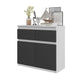 NOAH - Commode 2 Tiroirs et 2 Portes - Meuble de Rangement pour Couloir/Chambre - Buffet - H75cm L80cm P35cm (Blanc/Anthracite)