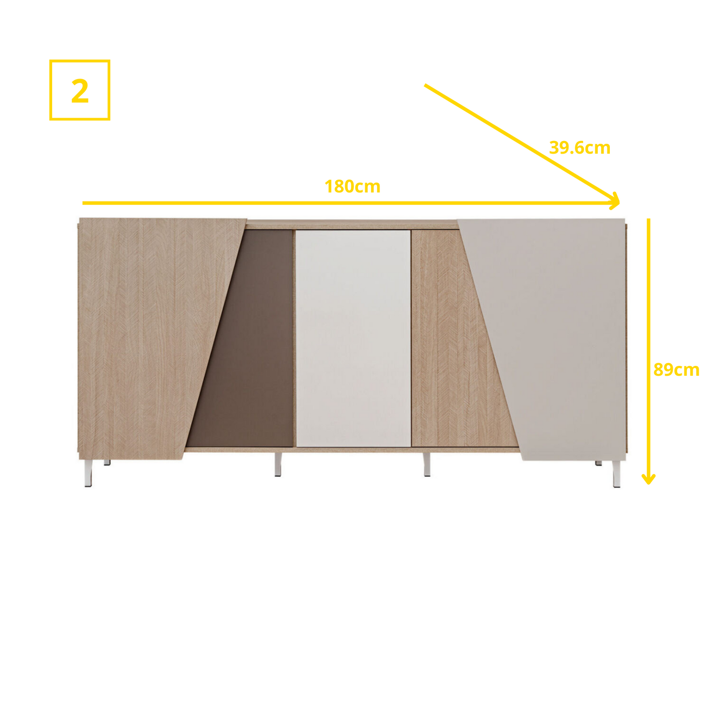 Unité murale VISTE - Ensemble de meubles de salon - Scandi / Truffe / Blanc Brillant