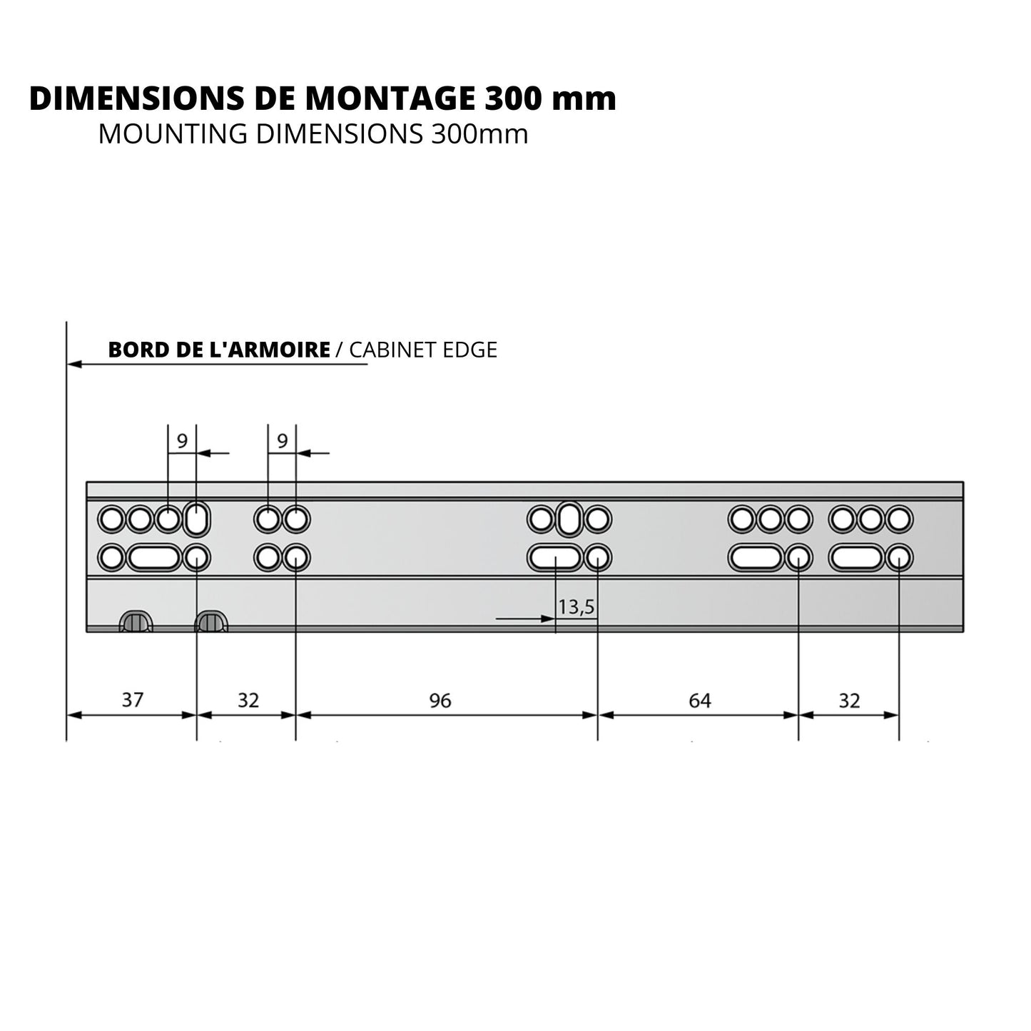 Ensemble de glissières dissimulée à fermeture silencieuse (gauche et droite), extension complète 250-600mm