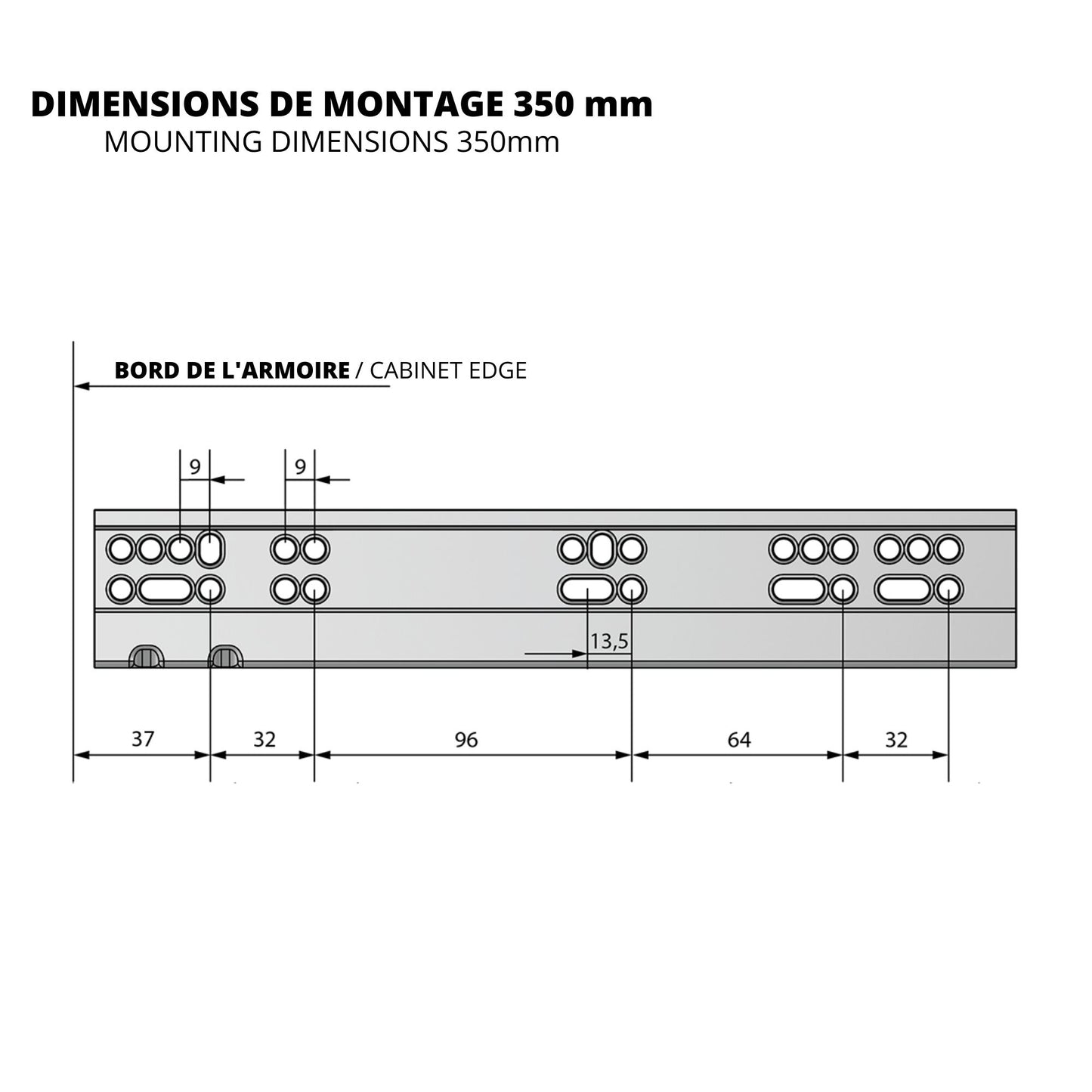 Ensemble de glissières dissimulée à fermeture silencieuse (gauche et droite), extension complète 250-600mm