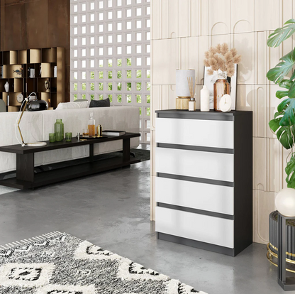 GABRIEL - Commode 4 Tiroirs - Table de Chevet Buffet - H92cm L60cm P33cm (Anthracite / Blanc Matt)