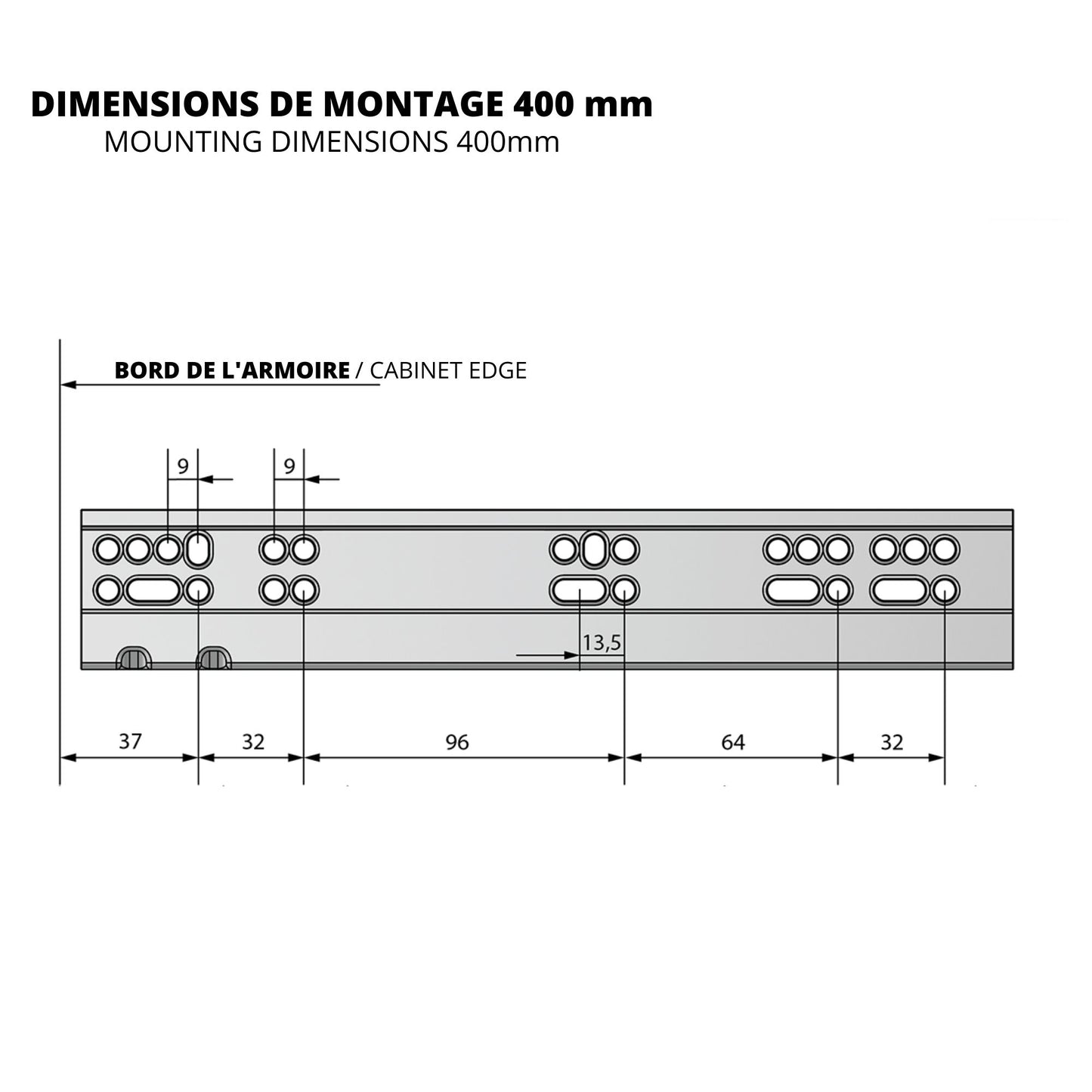 Ensemble de glissières dissimulée à fermeture silencieuse (gauche et droite), extension complète 250-600mm