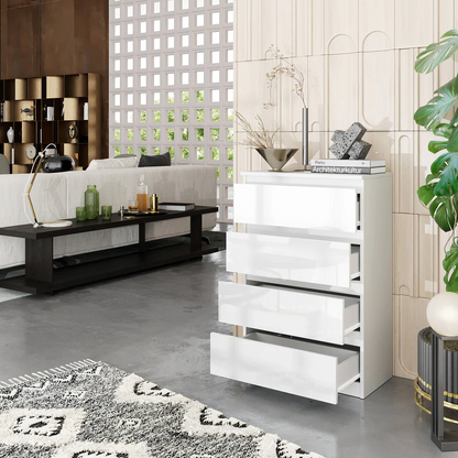 GABRIEL - Commode 4 Tiroirs - Table de Chevet Buffet - H92cm L60cm P33cm (Blanc Matt / Blanc Brillant)