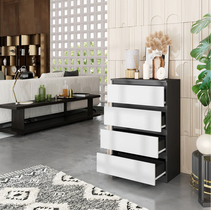 GABRIEL - Commode 4 Tiroirs - Table de Chevet Buffet - H92cm L60cm P33cm (Anthracite / Blanc Matt)