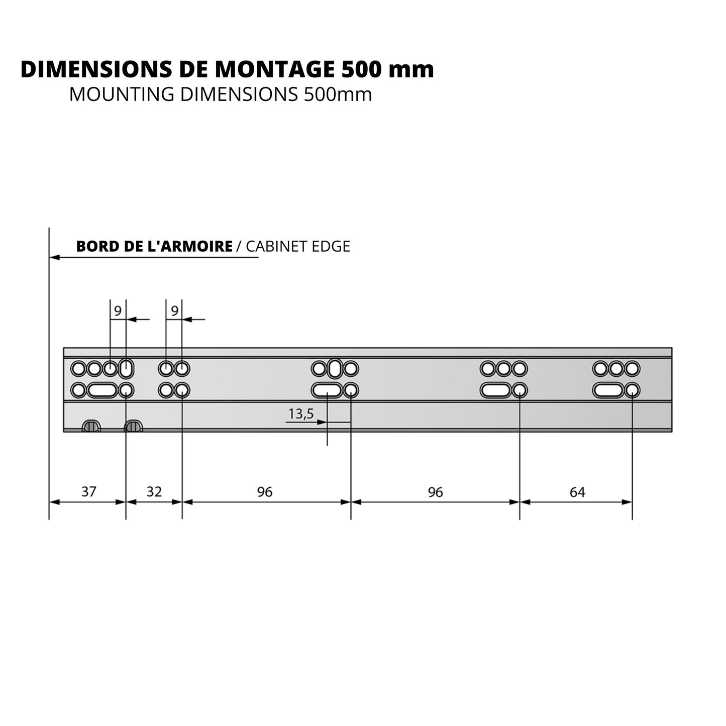 Ensemble de glissières dissimulée à fermeture silencieuse (gauche et droite), extension complète 250-600mm
