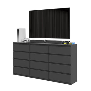 GABRIEL - Commode 12 Tiroirs (8+4) - H92cm L180cm P33cm (Anthracite)
