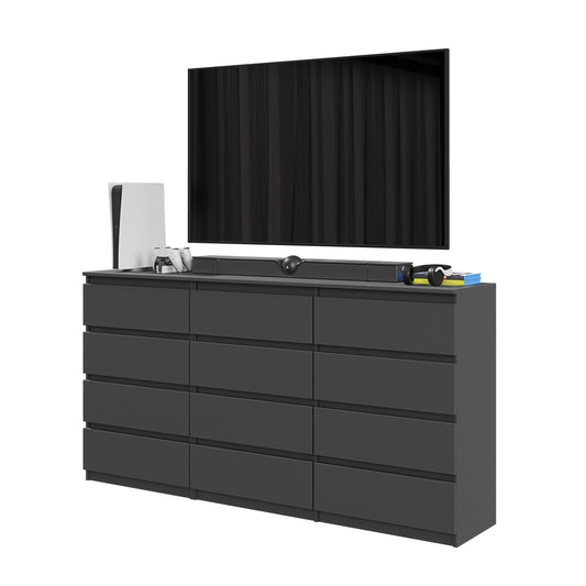 GABRIEL - Commode 12 Tiroirs (8+4) - H92cm L180cm P33cm (Anthracite)