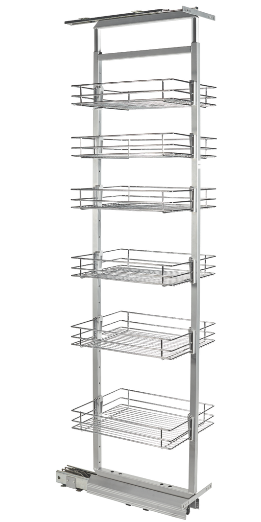 Rangement coulissant de 30 cm à fermeture silencieuse pour colonne de cuisine - 6 paniers - Chrome