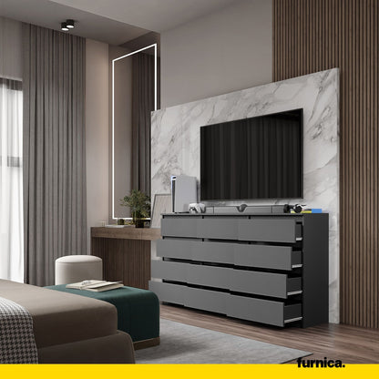 GABRIEL - Commode 12 Tiroirs (8+4) - H92cm L180cm P33cm (Anthracite)