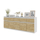 NOAH - Commode 5 Tiroirs et 5 Portes - Armoire de Rangement pour Couloir / Chambre à Coucher - Buffet - Blanc Matt / Chêne Wotan H75cm L200cm P35cm