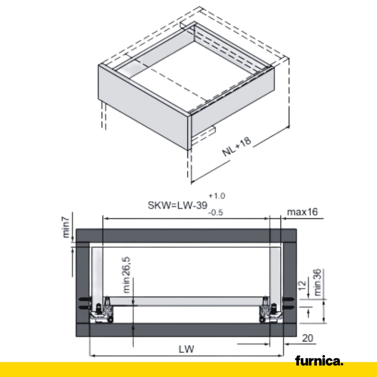 Ensemble de glissières dissimulée à fermeture silencieuse (gauche et droite) 450mm (5) – Furnica