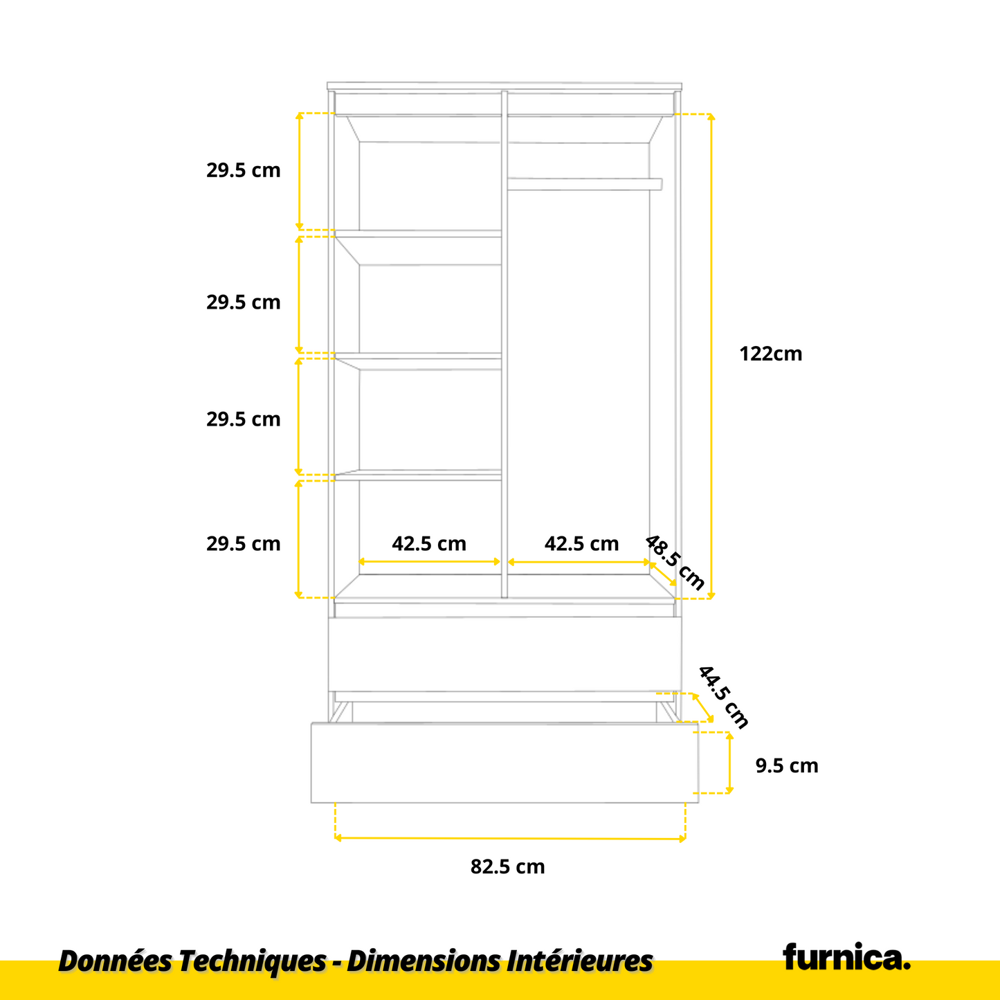 JOELLE - Armoire 2 Portes avec 2 Tiroirs - Blanc Matt / Chêne Wotan H180cm L90cm P50cm