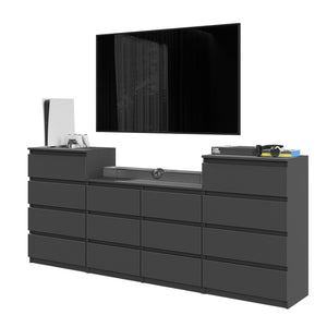 GABRIEL - Commode 14 Tiroirs (4+6+4) - H92cm L220cm P33cm (Anthracite)