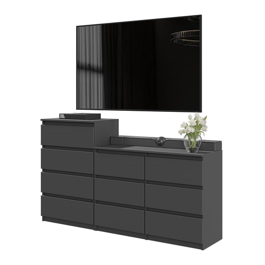 GABRIEL - Commode 10 Tiroirs (6+4) - H92/70 cm L160 cm P33 cm (Anthracite)