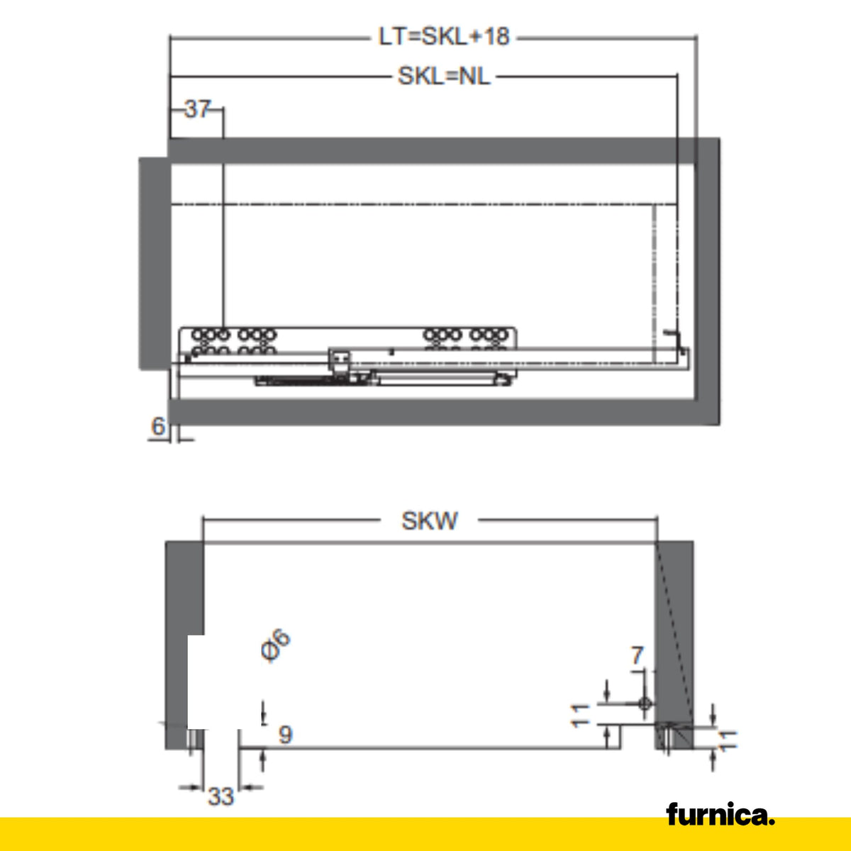 Ensemble de glissières dissimulée à fermeture silencieuse (gauche et droite) 450mm (6) – Furnica