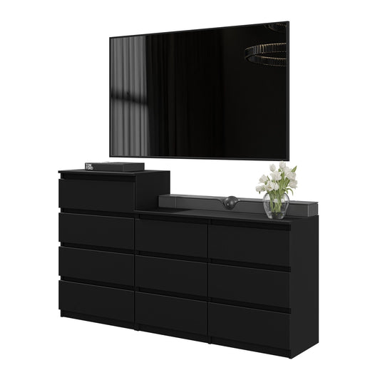GABRIEL - Commode 10 Tiroirs (6+4) - H92/70 cm L160 cm P33 cm (Noir)