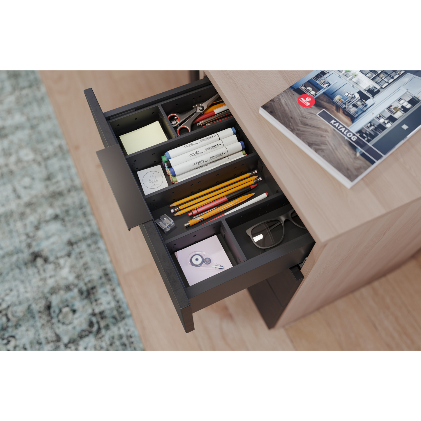 Système de tiroirs Soft-Close, BASSE - SLIM, H: 89mm, Noir
