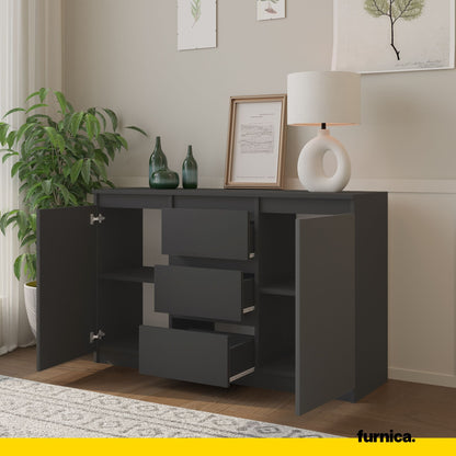 MIKEL - Commode 3 Tiroirs et 2 Portes - Armoire de Rangement pour Couloir/Chambre à Coucher - Buffet - H75cm L120cm P35cm (Anthracite)