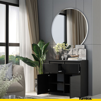 NOAH - Commode 2 Tiroirs et 2 Portes - Meuble de Rangement pour Couloir / Chambre - Buffet - H75cm L80cm P35cm (Anthracite / Noir Brillant)