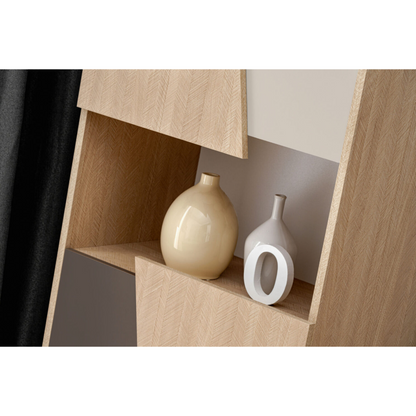 Unité murale VISTE - Ensemble de meubles de salon - Scandi / Truffe / Blanc Brillant