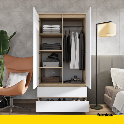 JOELLE - Armoire 2 Portes avec 2 Tiroirs - Chêne Sonoma / Blanc Matt H180cm L90cm P50cm