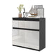 NOAH - Commode 2 Tiroirs et 2 Portes - Meuble de Rangement pour Couloir / Chambre - Buffet - H75cm L80cm P35cm (Anthracite / Blanc Brillant)