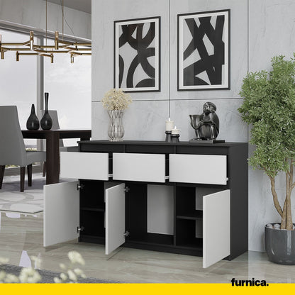 NOAH - Commode 3 Tiroirs et 3 Portes - Meuble de Rangement pour Couloir/Chambre - Buffet - H75cm L120cm P35cm (Anthracite/Blanc)