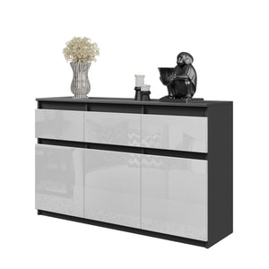 NOAH - Commode 3 Tiroirs et 3 Portes - Meuble de Rangement pour Couloir/Chambre - Buffet - H75cm L120cm P35cm (Anthracite/Blanc Brillant)