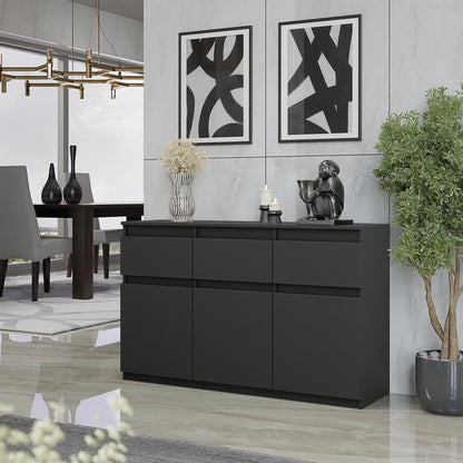 NOAH - Commode 3 Tiroirs et 3 Portes - Meuble de Rangement pour Couloir/Chambre - Buffet - H75cm L120cm P35cm (Anthracite)