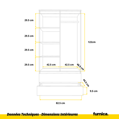 JOELLE - Armoire 2 Portes avec 2 Tiroirs - Anthracite / Noir Brillant H180cm L90cm P50cm