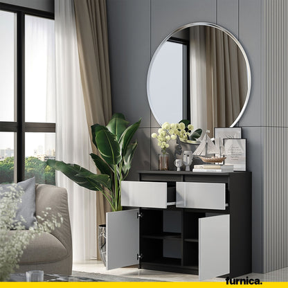 NOAH - Commode 2 Tiroirs et 2 Portes - Meuble de Rangement pour Couloir / Chambre - Buffet - H75cm L80cm P35cm (Anthracite / Blanc Brillant)