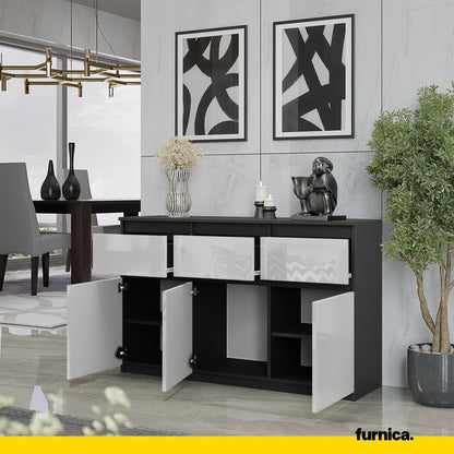 NOAH - Commode 3 Tiroirs et 3 Portes - Meuble de Rangement pour Couloir/Chambre - Buffet - H75cm L120cm P35cm (Anthracite/Blanc Brillant)