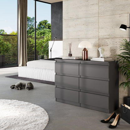 GABRIEL - Commode 6 Tiroirs - Buffet de Chevet - H71 cm L100 cm P33 cm (Anthracite)