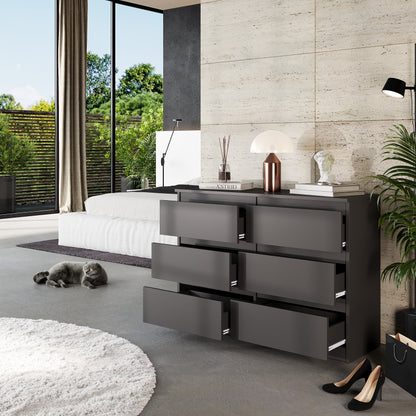 GABRIEL - Commode 6 Tiroirs - Buffet de Chevet - H71 cm L100 cm P33 cm (Anthracite)