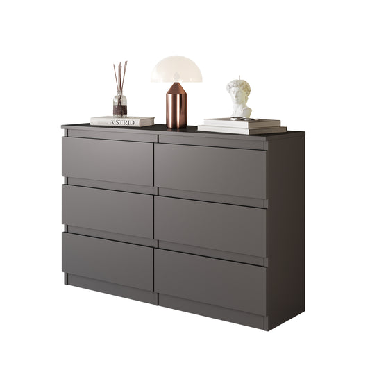 GABRIEL - Commode 6 Tiroirs - Buffet de Chevet - H71 cm L100 cm P33 cm (Anthracite)