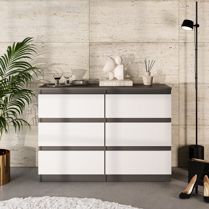 GABRIEL - Commode 6 Tiroirs - Buffet de Chevet - H71 cm L100 cm P33 cm (Anthracite / Blanc Matt)