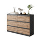 GABRIEL - Commode 6 Tiroirs - Buffet de Chevet - H71 cm L100 cm P33 cm (Anthracite / Chêne Wotan)