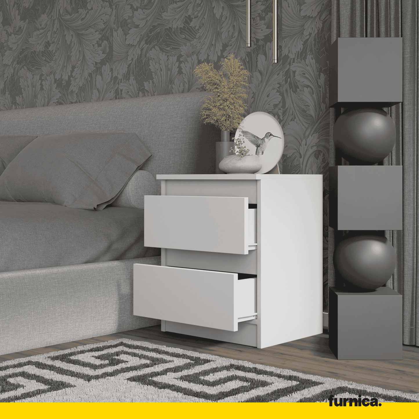 GABRIEL BIG - 2x Table de Chevet - Table de Nuit - 2 Tiroirs - H50cm L41cm P33cm - Blanc Matt