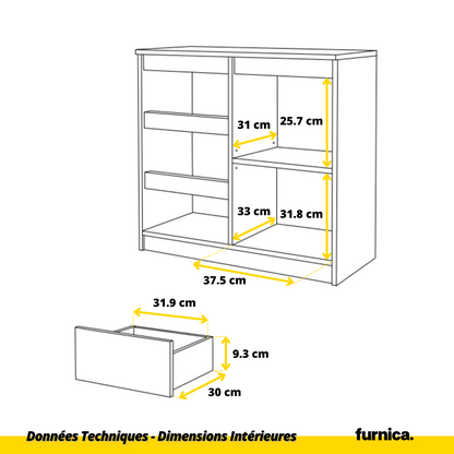 MIKEL - Commode 3 Tiroirs et 1 Porte - Armoire de Rangement pour Couloir/Chambre à Coucher - Buffet - H75cm L80cm P35cm (Anthracite/Blanc)