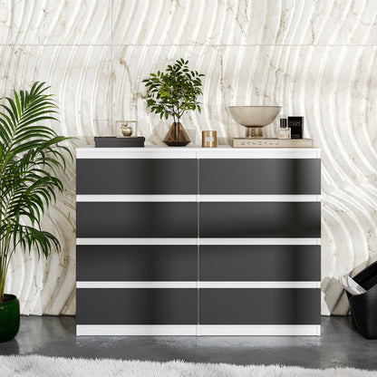 GABRIEL - Commode 8 Tiroirs - Buffet de Chevet - H92 cm L120 cm P33 cm (Blanc Matt / Anthracite)