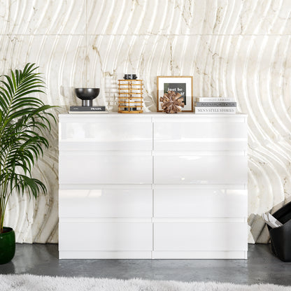 GABRIEL - Commode 8 Tiroirs - Buffet de Chevet - H92 cm L120 cm P33 cm (Blanc Brillant)
