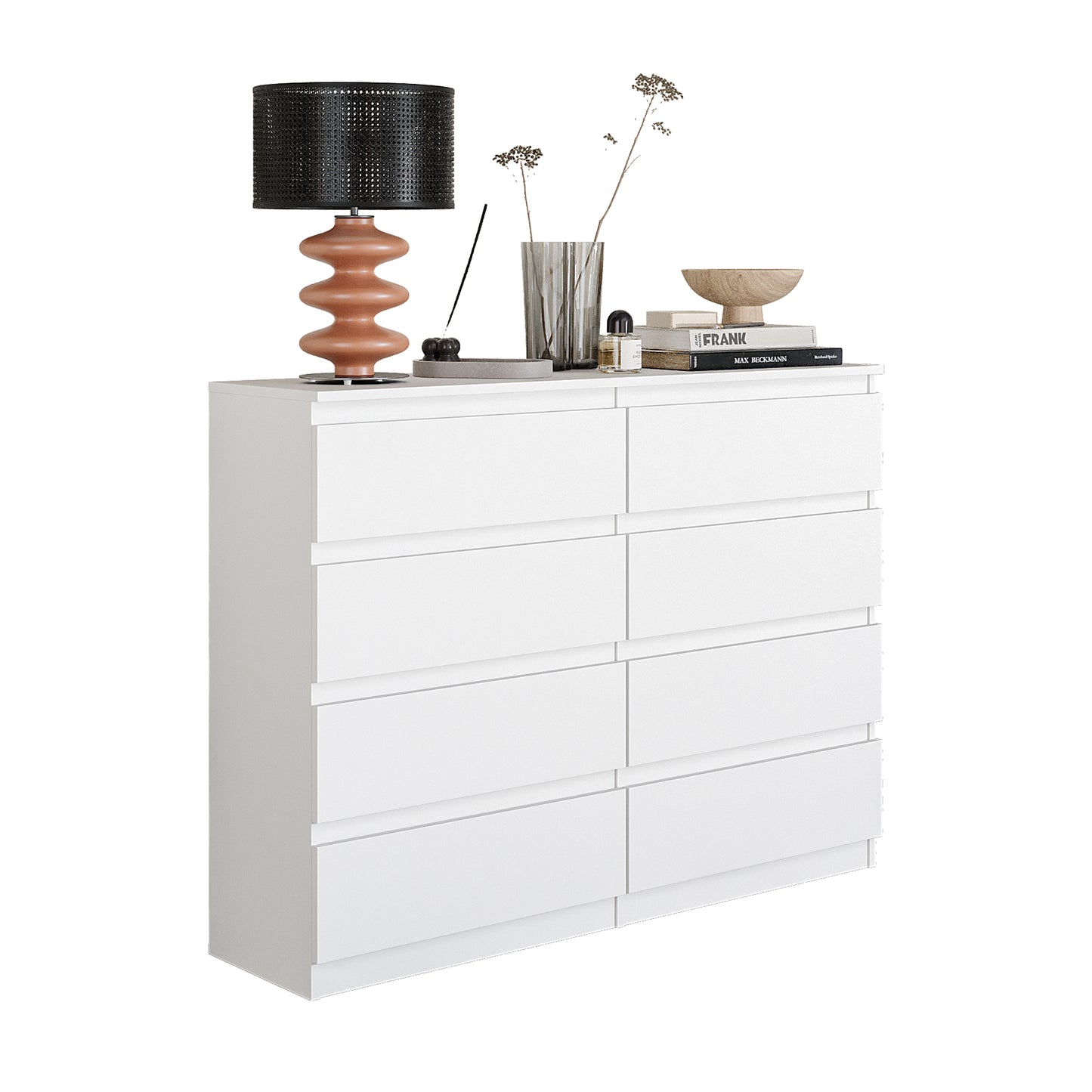 GABRIEL - Commode 8 Tiroirs - Buffet de Chevet - H92 cm L120 cm P33 cm (Blanc)