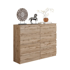 GABRIEL - Commode 8 Tiroirs - Buffet de Chevet - H92 cm L120 cm P33 cm (Chêne Wotan)